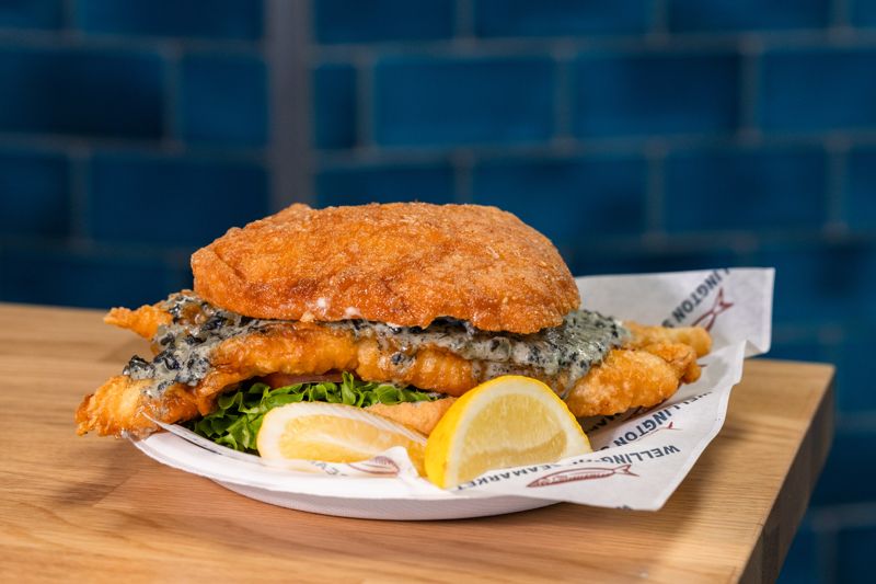 Paua Pavarotti burger at Wellington Seamarket - Porirua, Burger Wellington 2026